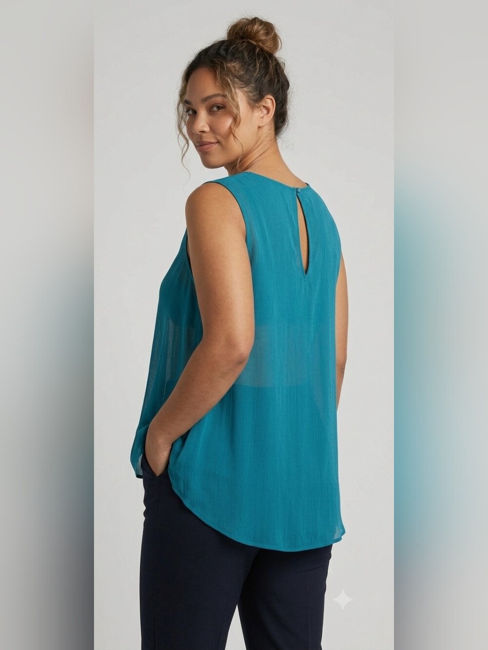 Black Label Dresden Blue Sheer High-Low Sleeveless Blouse Size 1X